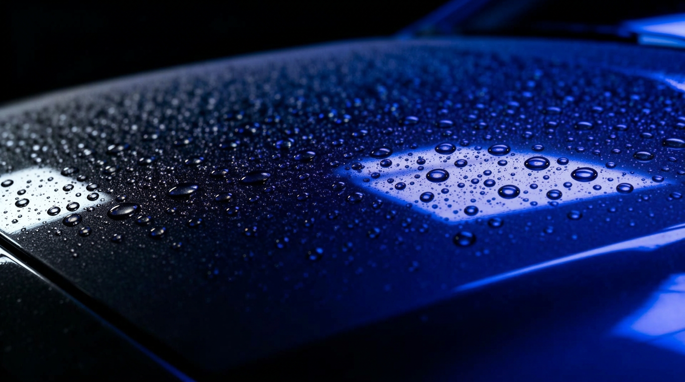 Water beading on a ceramic-coated hood